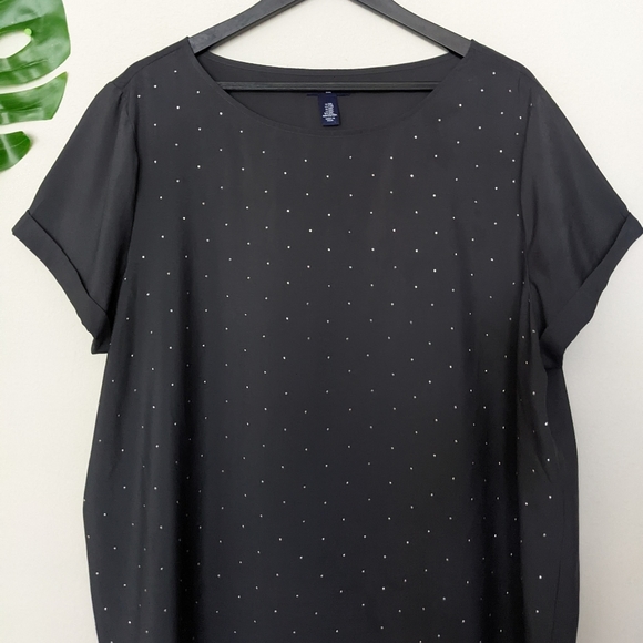 GAP NWOT dark gray and silver rhinestone short sleeve blouse size XXL - Picture 2 of 7
